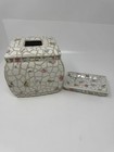 Vintage Chic & Shabby Mosaic Tile Floral White Tissue Cover & Matching Soap Dish