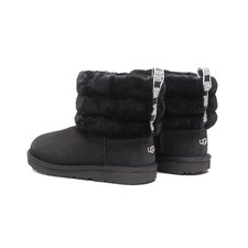 UGG Kids Fluff Mini Quilted Ankle Boots 1103612K-BLK Black Suede Sheepskin Sz 2