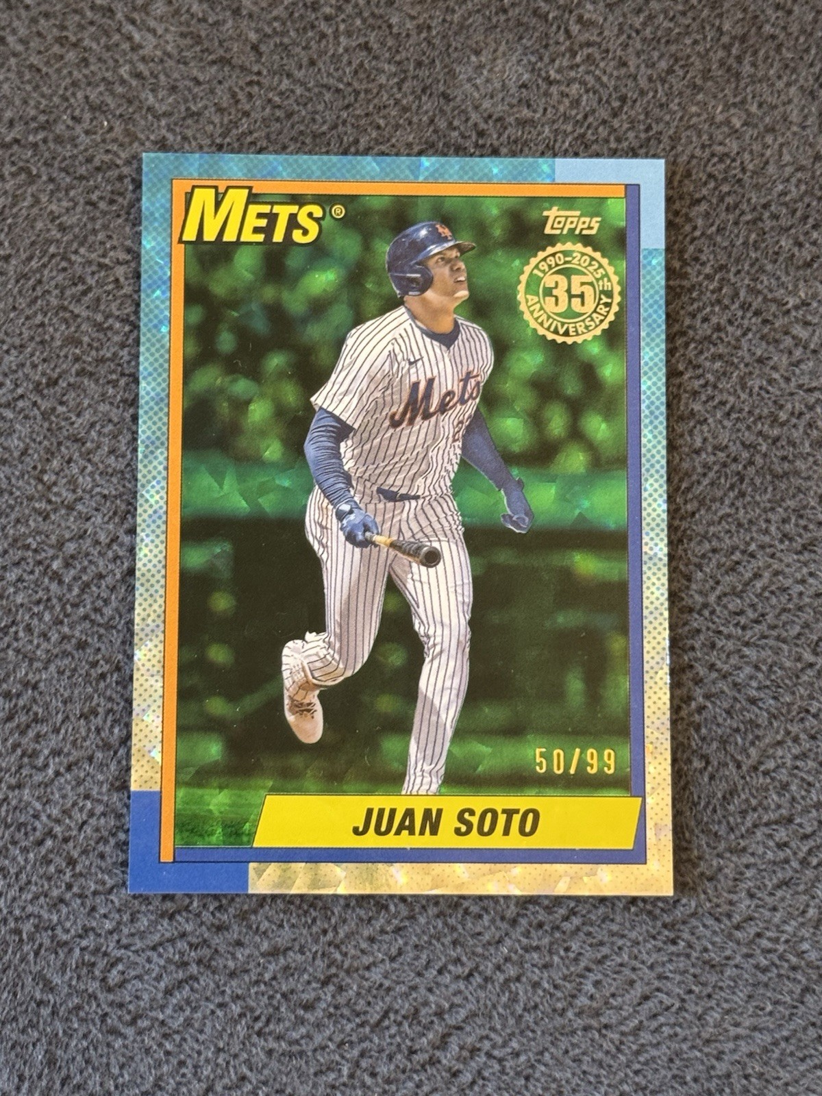2025 Topps #90B2-14 Juan Soto 1990 35th Anniversary /99 Green Foil