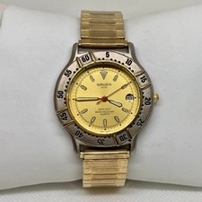 Vintage Gruen sport since 1874 date watch gold tone 37mm rotating bezel running