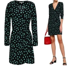 Maje Dress 1 Green Black Faux Wrap Mini Long Sleeve Rrp $495