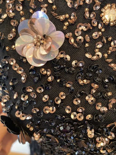 New $299. Adrianna Papell size 6 navy rose gold beaded off shoulder dress - Picture 4 of 24