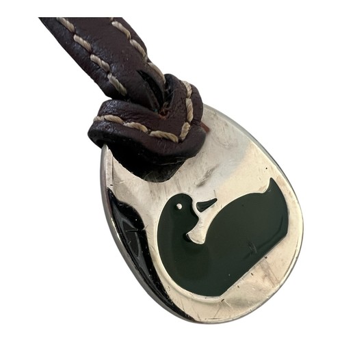 Dooney&Bourke Fob Tag Charm Replacement Brown Leather Duck Green on Silver Metal - Picture 4 of 11