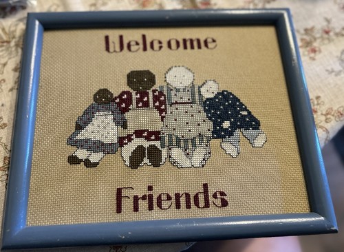 Vintage Country Rag Dolls Cross Stitch Framed 6.75”L x 4.75”W Cottage Decor