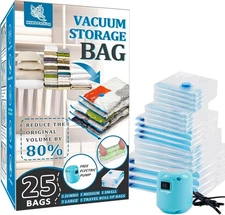 25 Pack Vacuum Storage Bags with Electric Pump, Space Saver Bags 