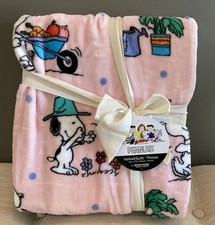 Peanuts Snoopy Gardening Pink Berkshire VelvetSoft Throw Blanket 55x70