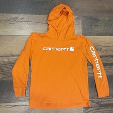 Carhartt Long Sleeve TShirt Youth Medium Orange Hoodie Spell Out Graphic Logo
