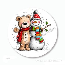 CUTE BEAR W/SNOWMAN CHRISTMAS SCRAPBOOK STICKERS ENVELOPE SEALS HOLIDAY FAVORS
