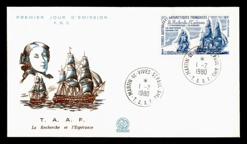 DR WHO 1980 FRENCH ANTARCTIC FSAT FDC LA RECHERCHE AT LESPERANCE SHIP w29414