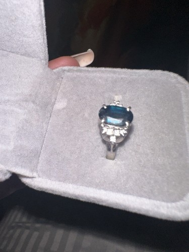 Solid platinum 1.65 carat natural sapphire Natural diamond ring Sz 7.5 Pt900 - Picture 11 of 24