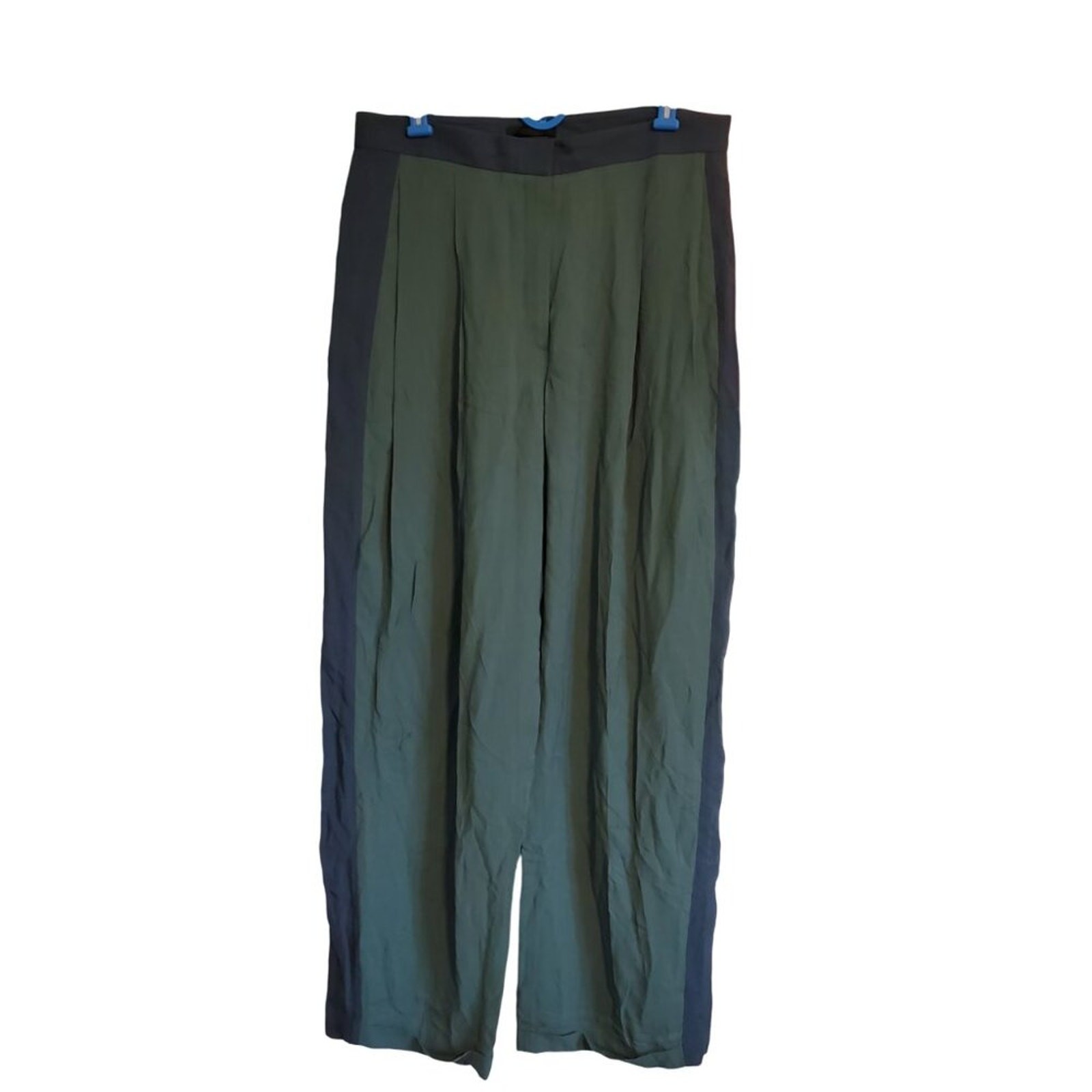 FILA Pantaloni donna The Row verde blu righe orlo con polsini gamba dritta taglia 8