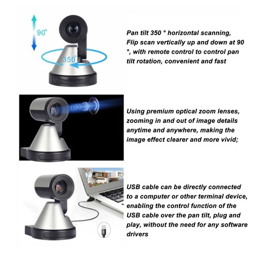 PTZ Conference Room Camera 10X Zoom Angle Adjustable 4K HD Camera With Remot NEW - Afbeelding 11 van 18