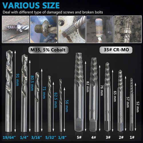 M35 Screw Extractor & Left-Hand Drill Bit Set – High-Speed Steel Bolt Remover... - Picture 3 of 6