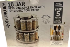 Kamenstein 20 Jar Revolving Spice Rack with Integrated Tool Caddy Shaker Jars