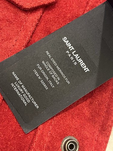 $5,500 Saint Laurent Red Suede Shearing Jacket Size Large, EU 52 Made in Italy - Picture 5 of 6