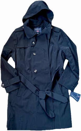 London Fog Damen Trenchcoat Jacke Neu 3XL Schwarz Langarm Gürtel Long Coat XXL - Bild 1 von 13