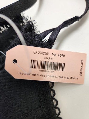 Sujetador Dobreva Negro Sin Forro Floral Encaje Demi Con Aros Talla 34B NUEVO Q177 - Imagen 3 de 3