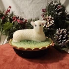 Fenton Glass Lamb Sheep On Nest Folk Art Collection Hand Painted Signed N. Beek