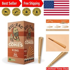50 Pack Unbleached King Cones - Natural Slow Burning Pre-Rolled Cones with Tips