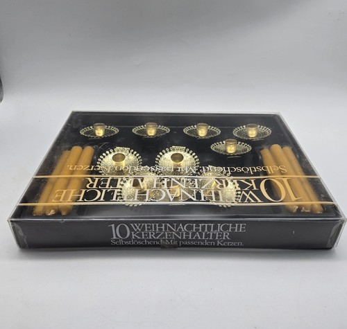 10 Christmas Tree Clip Candle Holders Gold Tone Metal Filigree Germany Box Vtg - Picture 3 of 7