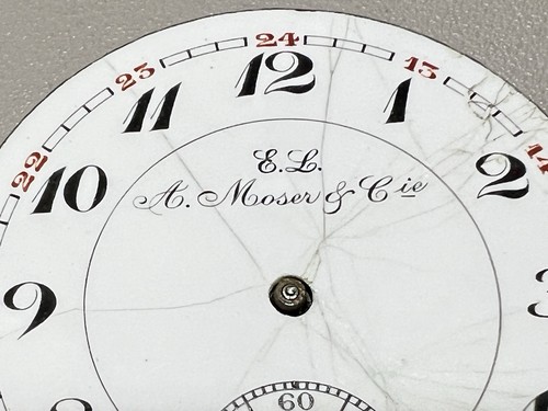 Antique E.L. A. Moser & Cie Pocket Watch Movement & Dial Parts Only - Picture 2 of 12