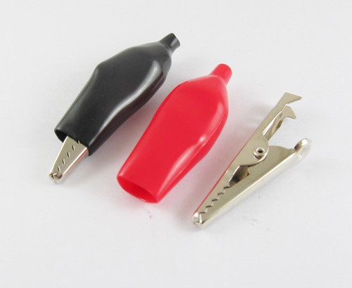 10x Batterieklemme Prüfspitze Krokodilklemme mit Manschette große Größe 45 mm schwarz & rot - Bild 2 von 3