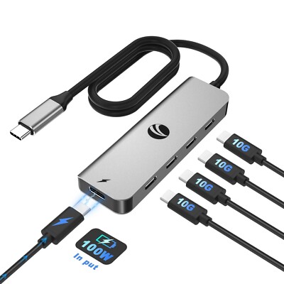 VCOM 10Gbps USB C Hub，5 Ports USB 3.2 Gen 2 Splitter with 100W Power Deli