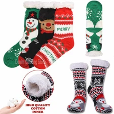Women Cozy Non-Slip Winter Thermal Fleece-line Socks Holiday Merry Christmas Lot
