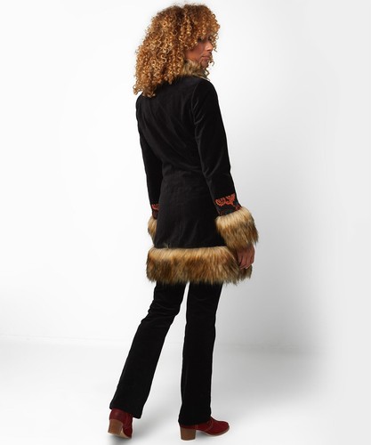 JOE BROWNS VELVET COAT 6 fur collar PENNY LANE Hippy black beatlesboho funky - Picture 4 of 14