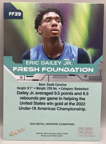 2023 SkyBox Metal Universe Champions #FF39 Eric Dailey Jr. Fresh Foundation Aqua - Picture 2 of 3