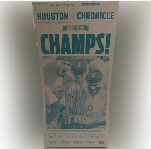 Houston Chronicle Metal Print Plate Front PG MLB 2017 ASTROS WORLD SERIES CHAMP - Bild 3 von 4