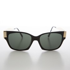Black Mod Unisex Vintage Sunglass with Gold Temples - Deluca
