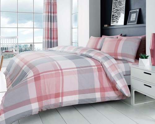 DUVET COVER SET Check Reversible Quilt Bedding Single Double Super King Size - Picture 8 of 60