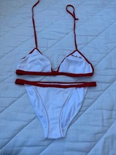 Mitch And Co White And Red Bikini Set Triangle Top Size Medium