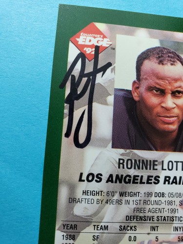 Certified Authentic Auto Ronnie Lott 1992 Collector's Edge Signature Auto HOF - Picture 2 of 4