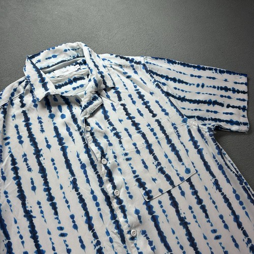 Onia Men’s Printed Camp Shirt Blue Teal Small Tie Dyed Vacation Wear Viscose