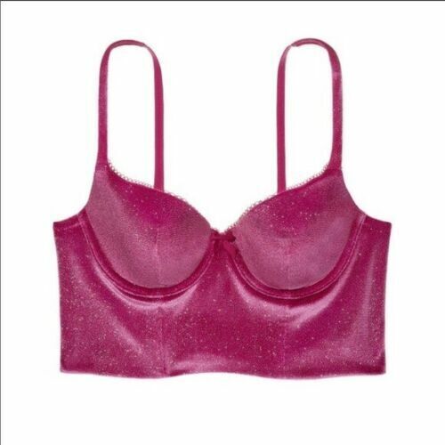 NEW VICTORIA'S SECRET B.BY VICTORIA LINED DEMI VELVET SPARKLE BRA BUSTIER 34DD - Picture 3 of 5