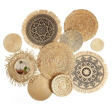 10 Pack Boho Basket Wall Decor Set - Handmade Bulrush Woven Hanging Baskets w...