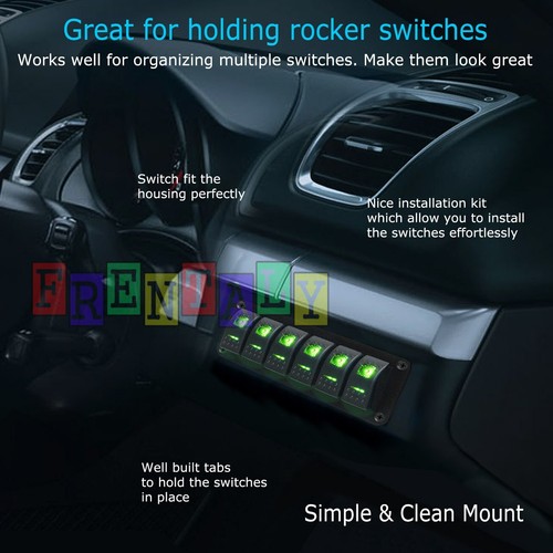 12V Green LED 6 Gang On/Off Rocker Switch Panel Car Truck Boat Marine Inline Box - Picture 2 of 12