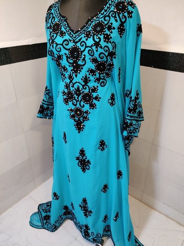 New Abaya Dubai Fancy Festive Kaftan Moroccan Farasha Georgette Wedding Dress - Picture 2 of 3