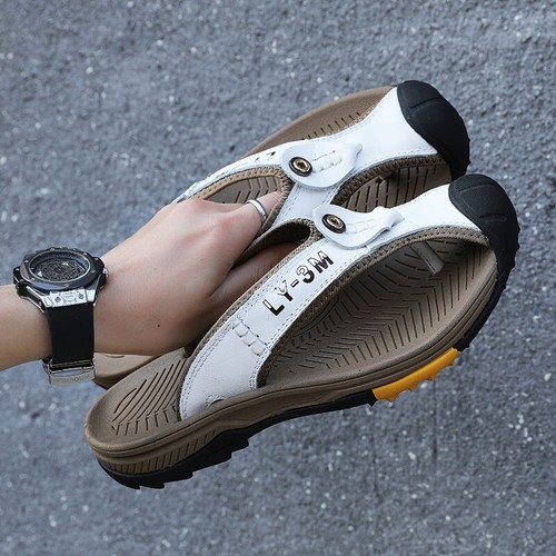 Men's Flip Flops Leather Sandals Summer Casual Beach Shoes Outdoor Slippers Size - Picture 55 of 65