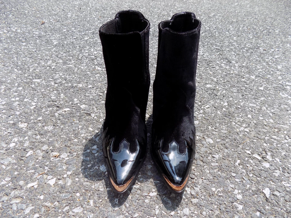 Cape Robbin Negro Patente Terciopelo Punta Punta Punta Patrón Llama Vaquero Botín Tacones 8.5 Foto 2 de 4