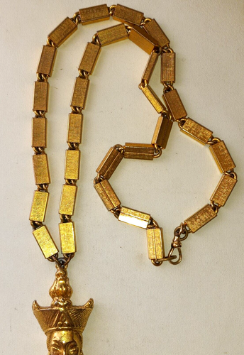 GREAT! VINTAGE JADE BUDDHA, GODDESS 18k GOLD VERMEIL CHAINED NECKLACE - Picture 6 of 15
