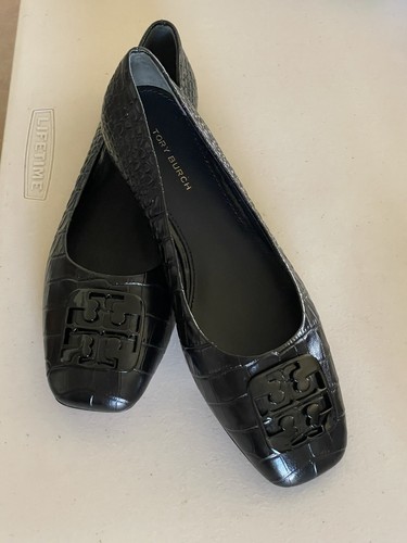 TORY BURCH DAMEN BALLERINAS AUS GEORGIA MIT KROKO-PRÄGUNG IN PERFEKTEM SCHWARZ 6,5