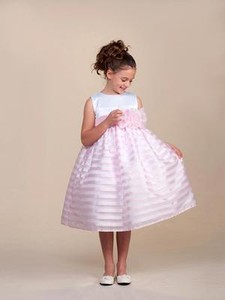 Stunning-Pink-Striped-White-Top-Flower-Girl-Party-Pageant-Dress-Crayon-Kids-USA