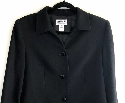 Chaqueta Blazer Pendleton Forrada Lana Virgen Carbón Negro Botón Mujer’s Talla 12 - Imagen 2 de 10