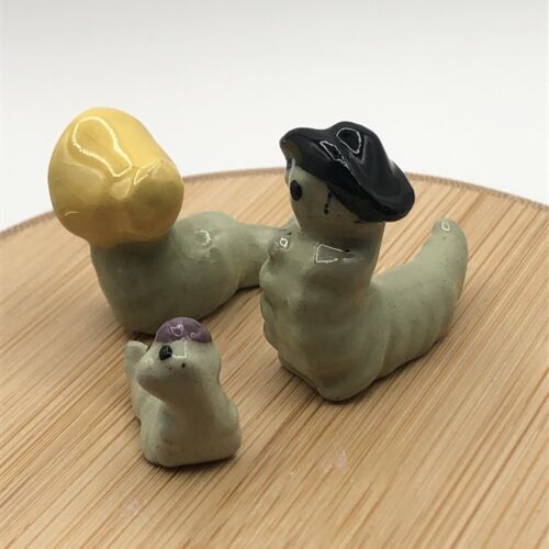 Vintage Hagen Renaker Mama Dad And Baby Inch Worm Family Ceramic Figurine Green - Picture 3 of 24