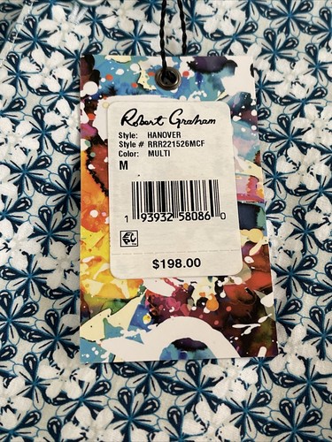 Camicia Robert Graham taglia M blu e bianca floreale manica lunga bottoni davanti - nuova - Foto 7 di 10