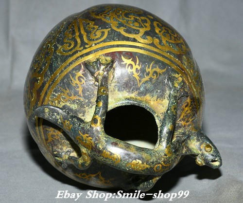 Bollitore pentola vino modello drago bestia oro Fengshui 8,6" dinastia bronzo merce - Foto 15 di 16