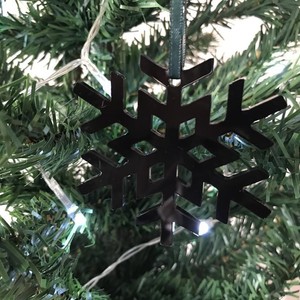 Black Crystal Snowflake Christmas Tree Decorations Green Ribbon